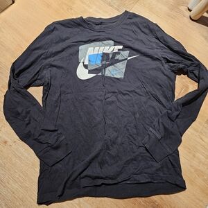Nike Black Long Sleeve Tee with Blue and Gray Logo